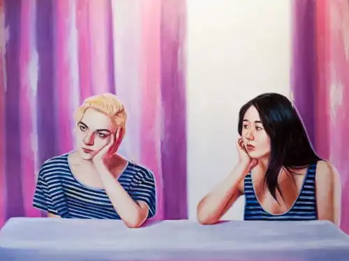 美女创作冷色调的女性肖像,透露着忧郁的气质