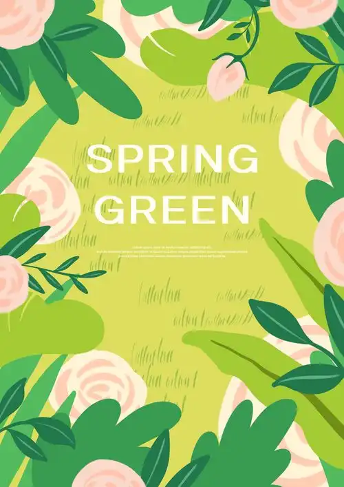 唯美绿色高级感卡通花卉花海插画广告素材下载至来源处
