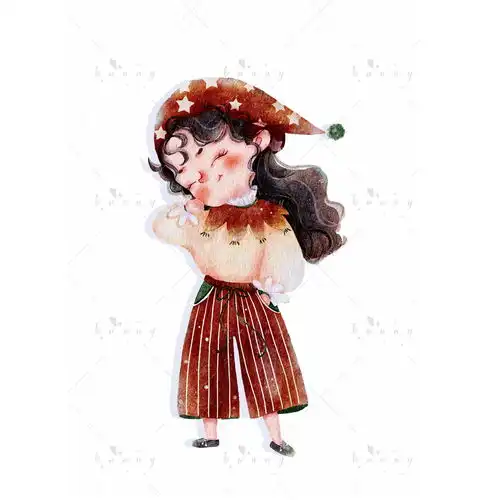 一组圣诞美萌人物插画
