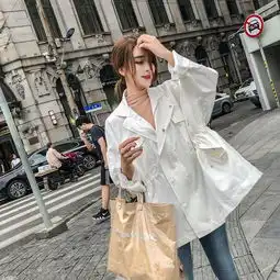 秋季新款抽绳小个子宽松休闲气质百搭纯色外套时尚风衣韩系女依生