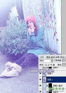 photoshop给街拍果子mm外景照片调出清新的淡蓝色冷艳色彩7