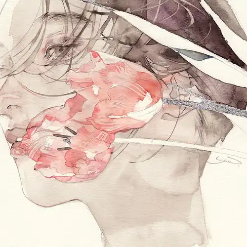 日本插画师yue水彩风格的人物插画作品欣赏画面相当唯美