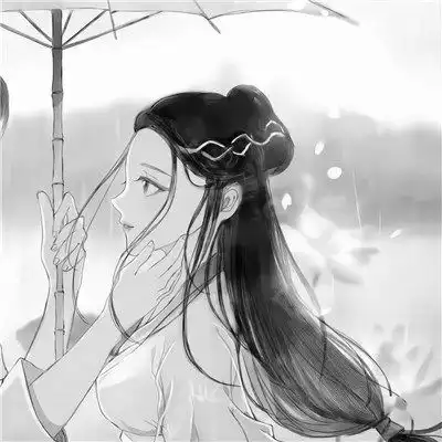 古风动漫情头黑白漫画一对