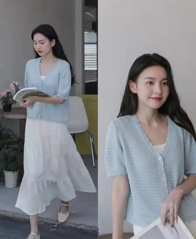 夏日清爽出街,蓝白是首选基础款也能穿出可爱氧气美女