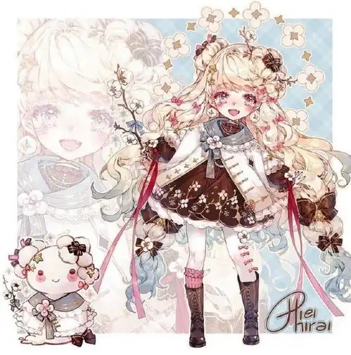 一组日系qq的萝莉风少女插画,感觉头大