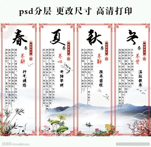 中医春夏秋冬四季养生广告海报图片