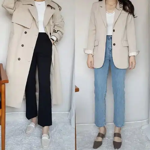 干净清爽的换季通勤穿搭,米色和黑色系简洁搭配