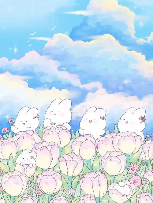 治愈系插画阿芋兔子与郁金香原创插画