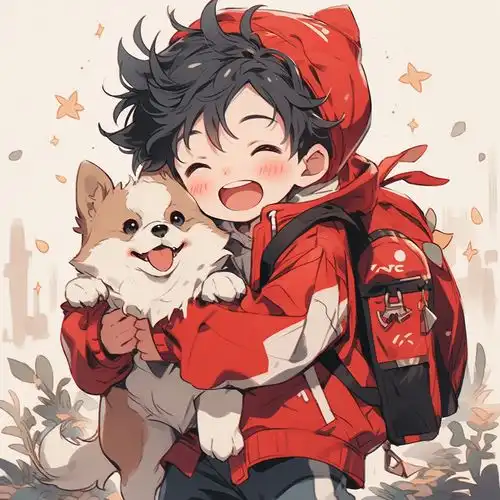 17028509755625311可爱卡通男孩与狗全身插画