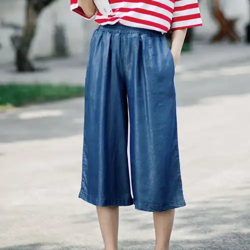 夏日系文艺复古学院松紧腰高腰薄款蓝色牛仔堆糖,美图壁纸兴趣社区
