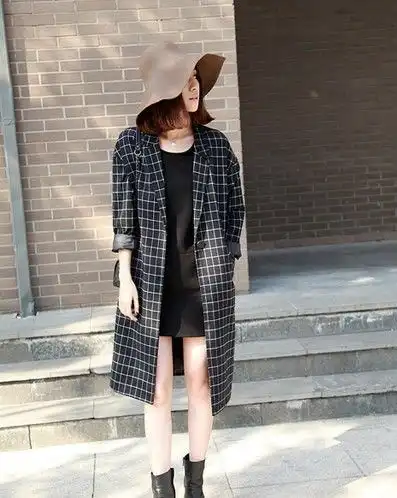 韩系呢子大衣外套气质示范中长款搭配伞裙最迷人