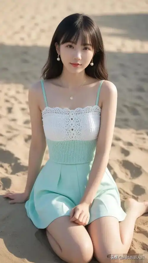 美女性感泳装绿色系衬托雪白肌肤,太美了