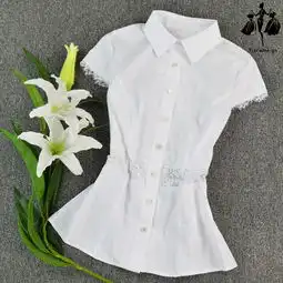 女款衬衫夏季新款纯白色拼蕾丝通勤欧美女式衬衣短袖职业高档衬衫