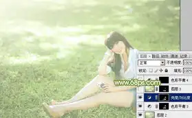 ps调出绿色阳光草地上的长腿女孩照片