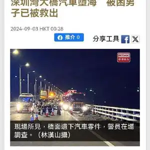深圳湾大桥香港侧一小车坠海,港媒救出男子不治身亡,为海关关员