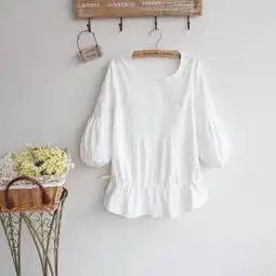 和风日系风琴褶抽绳收腰纯棉不透七分袖白衬堆糖,美图壁纸兴趣社区