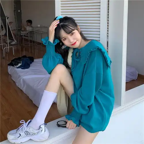 卓纪秋季2020新款宽松韩版长袖娃娃领盐系卫衣女可爱甜美中长款上衣潮