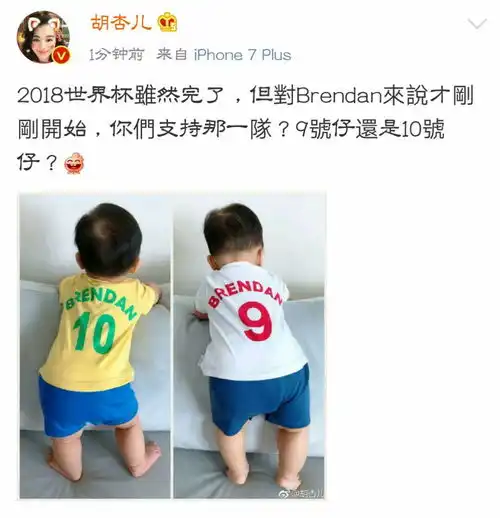 胡杏儿再晒儿子萌照,brendan变足球小王子超可爱