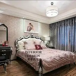 简约风格新古典风格公寓古典冷色调富裕型卧室卧室背景墙床效果图
