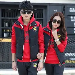 2015韩系新款情侣装运动套装男女卫衣三件套加绒加厚运动套装冬季