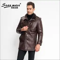 海宁男式真皮皮衣修身翻领厚款山羊毛皮毛一体缝线喷色38587xe