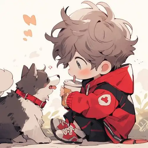 17028506537945992可爱卡通男孩与狗全身插画