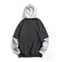 秋季男士拼接连帽卫衣休闲纯白色黑色带帽套头情侣男装有帽外套潮