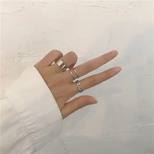 冷淡风素圈戒指套装ins潮网红小众设计食指戒女时尚简约个性指环