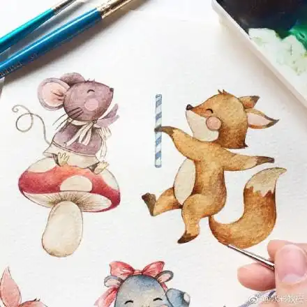 水彩简笔画治愈系小清新插画