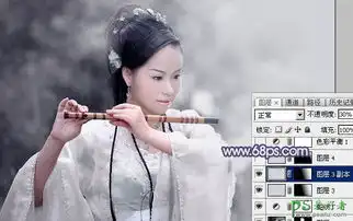 photoshop给清新淡雅风格的古装美女照片调出唯美梦幻的淡蓝色效6