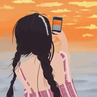 唐崎夜雨插画简约情侣头像