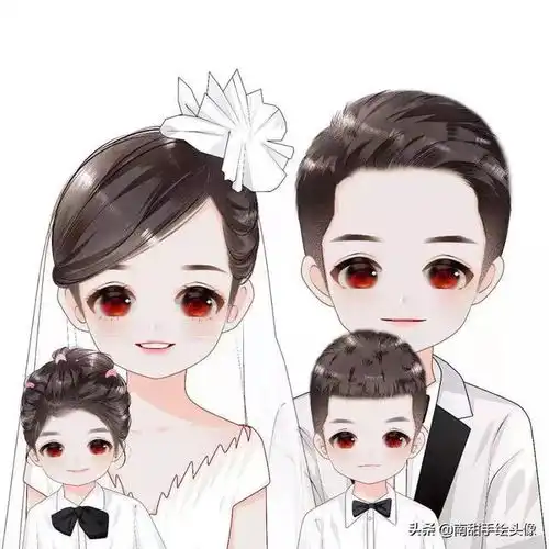 一家三口四口全家福手绘微信头像可爱又温馨
