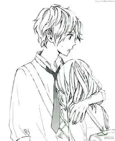 动漫图片,要一个男生和一个女生站在一起货抱在一起