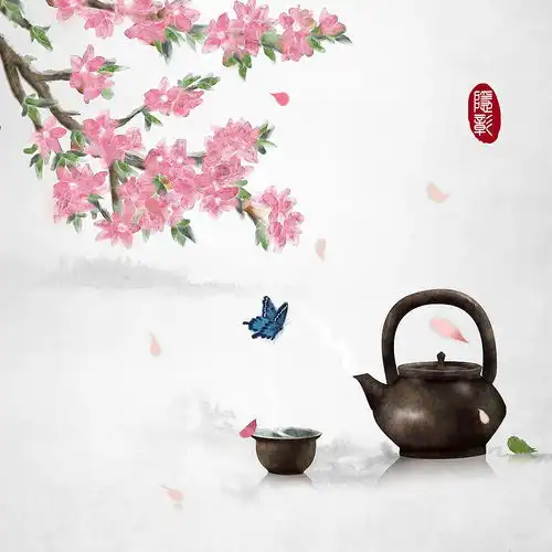 玉笛古笛蝴蝶古风春分春天四季桃枝桃花24节气