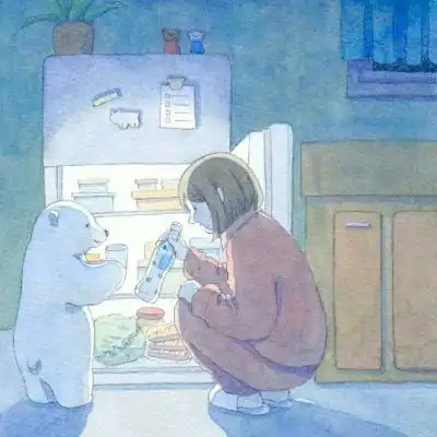 安奈治愈系插画女孩和北极熊卡通动漫头像我要个性网