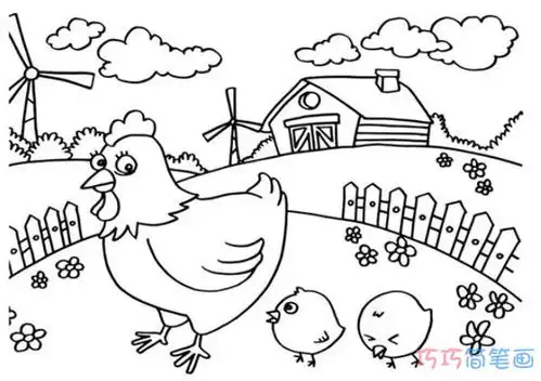 农场母鸡和小鸡怎么画简单可爱鸡简笔画图片