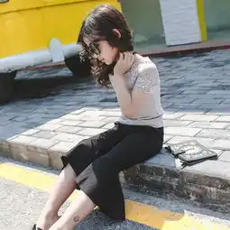 夏季新款女童童装中大童黑色喇叭裤七分裤zl845