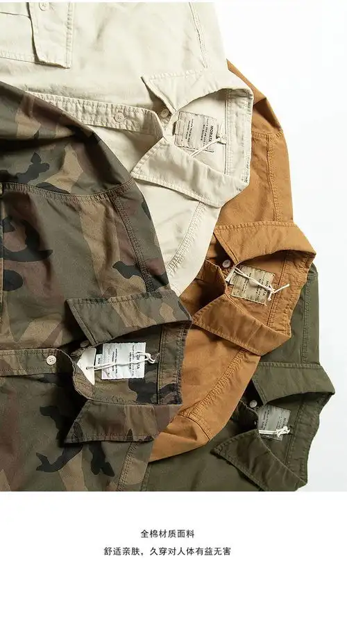 汤河之家2020秋季男装日系复古港风长袖外套工装潮流衬衫全棉宽松男式衬衣a