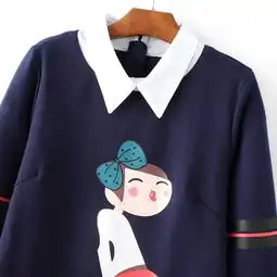 韩版翻领卡通女孩印花显瘦长袖连衣裙