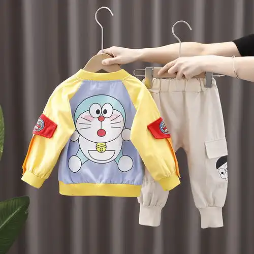 洋湖轩榭2021新款秋季韩版童装男童女童卡通猫三件套秋装长袖儿童套装潮