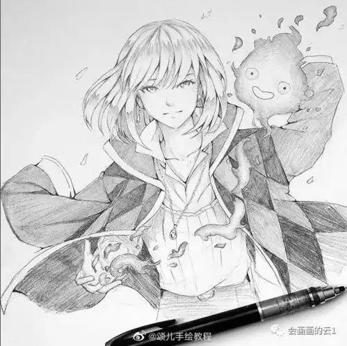 画师的黑白动漫线描手绘