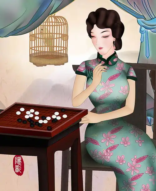 古风琴棋书画紫藤花春天民国旗袍美人