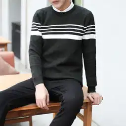 g2017秋装新款潮男士毛衣青少年圆领男式针织衫韩版修身条纹毛线图片大全邮乐官方网站