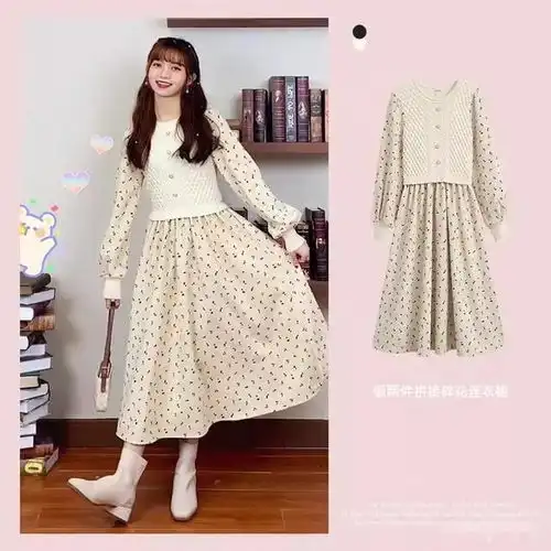 仙气长裙清爽衬衫和温柔针织衫打造春日清新甜美女孩