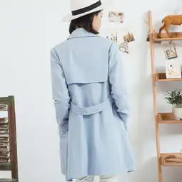 茵曼女装女士春秋新款宽松显瘦双排扣港风风衣女中长款百搭翻领外套灰蓝色s蜜芽,中国领先的进口母婴限时特卖商城