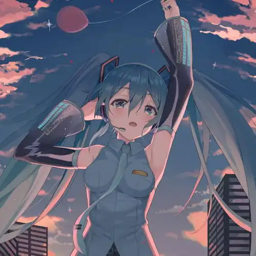 蓝粉系动漫头像长发飘飘的仙女小姐姐初音