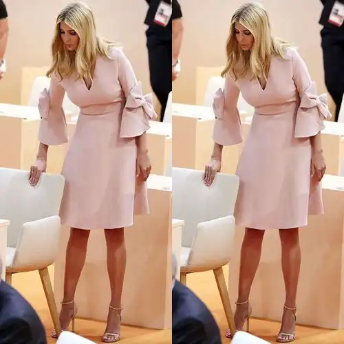 伊万卡穿粉色系太甜孕期腰身纤细无比,荷叶边元素灵动轻盈