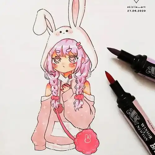 马克笔q版卡通动漫少女新手入门临摹素材