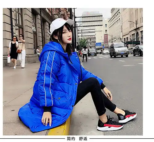 施悦名2018冬季新款女装原宿风韩版修身时尚羽绒服中长款学生情侣棉衣