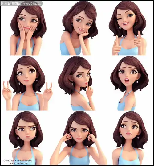 各种表情的3d卡通美女素材